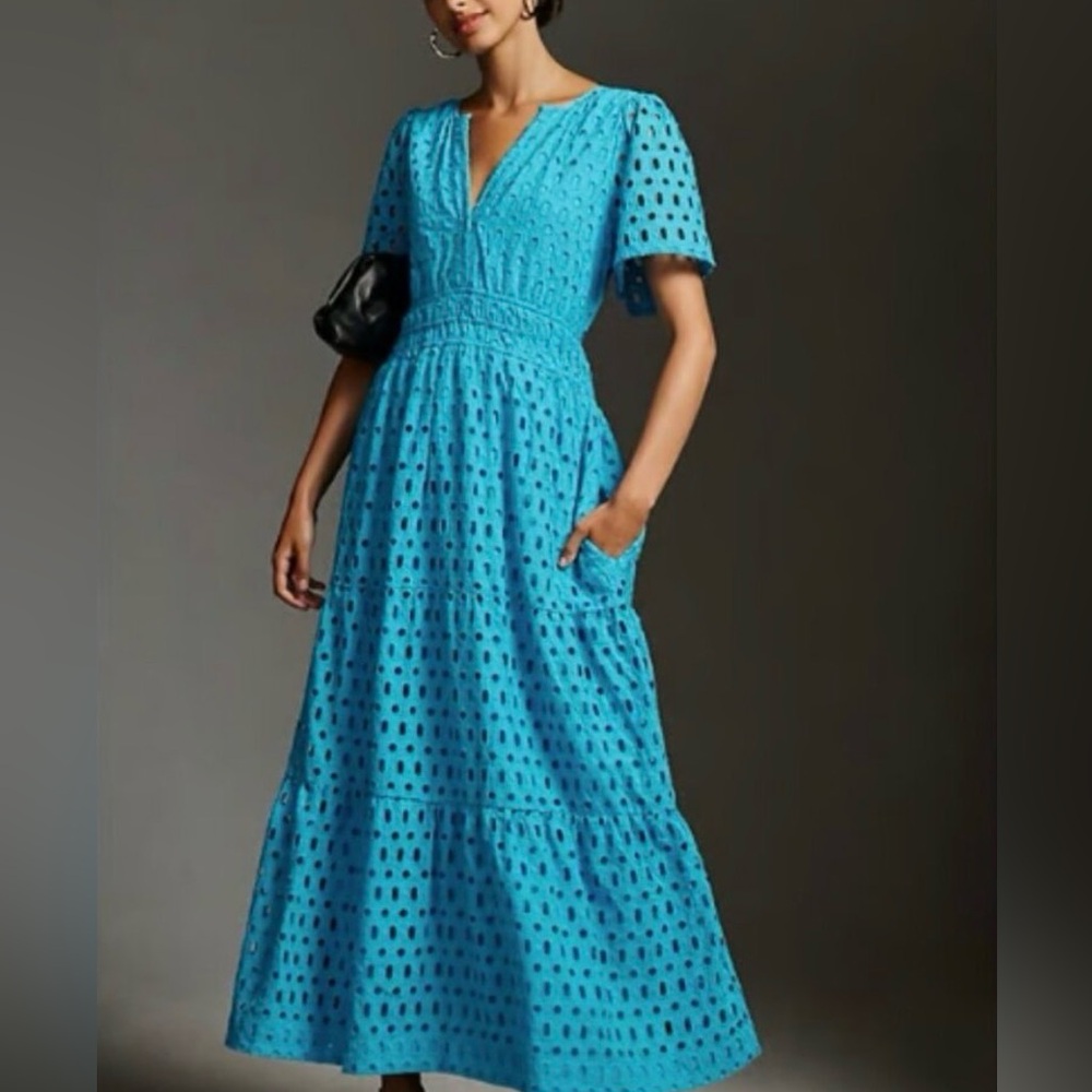 Anthropologie Blue Eyelet Somerset Maxi Dress - M
